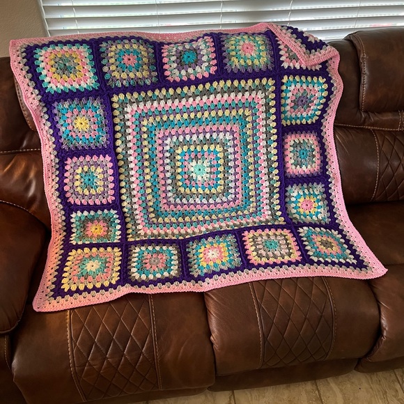 Handmade Other - Pink and purple crocheted Granny Square afghan